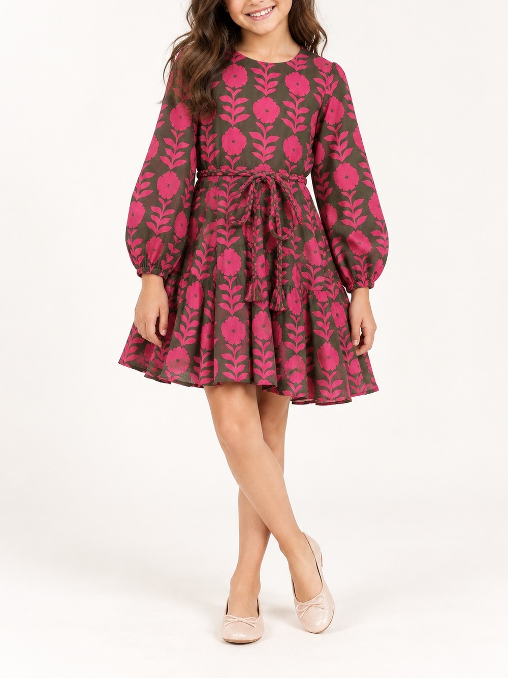 NWT J.Marie Girls 7/8 Kenna Floral Cotton Belted Dress Fall Photoshoot